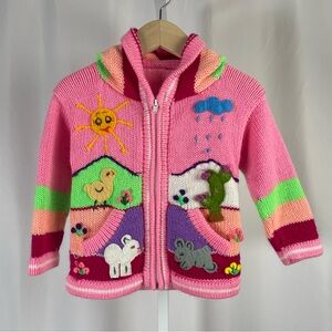 Handmade 3T Knit Animals Felt Nature Weather Retro Vintage Jacket Boho Hippie